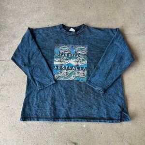 Vintage Australia surfwear style tie dye blue graphic crewneck sweatshirt